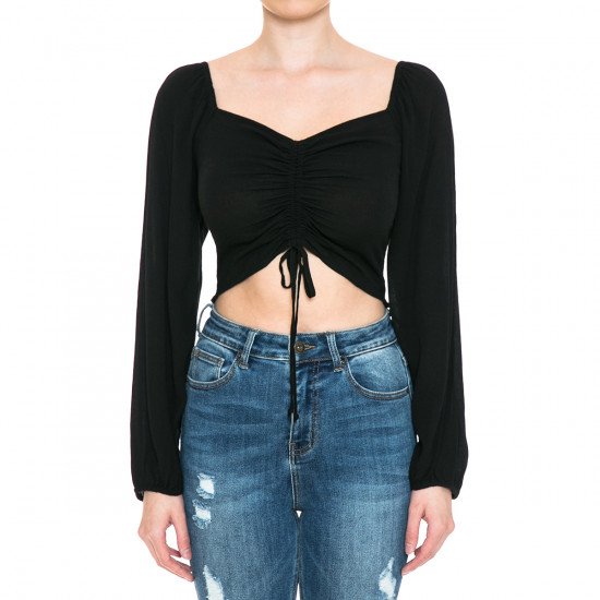 Ambiance - Women's Smocked Back LS Crop Top - 73251