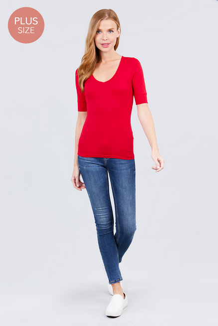 Active USA - Women's Elbow Sleeve V-Neck Top [Plus] - T6671