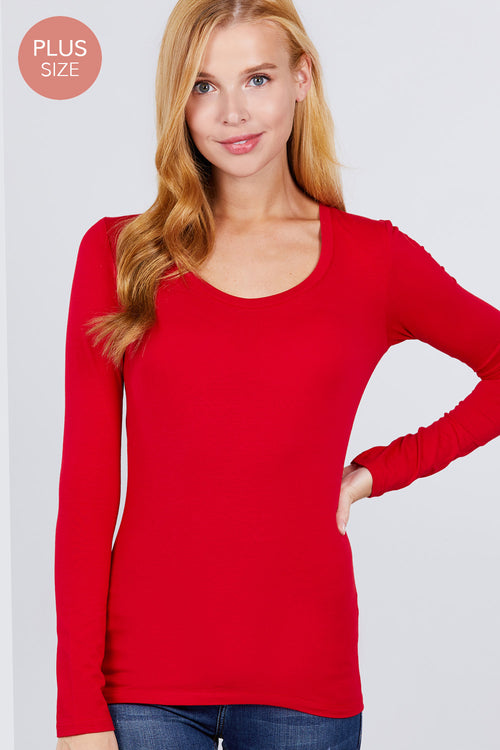Active USA - Plus Long Slv Scoop Neck Top - T7666