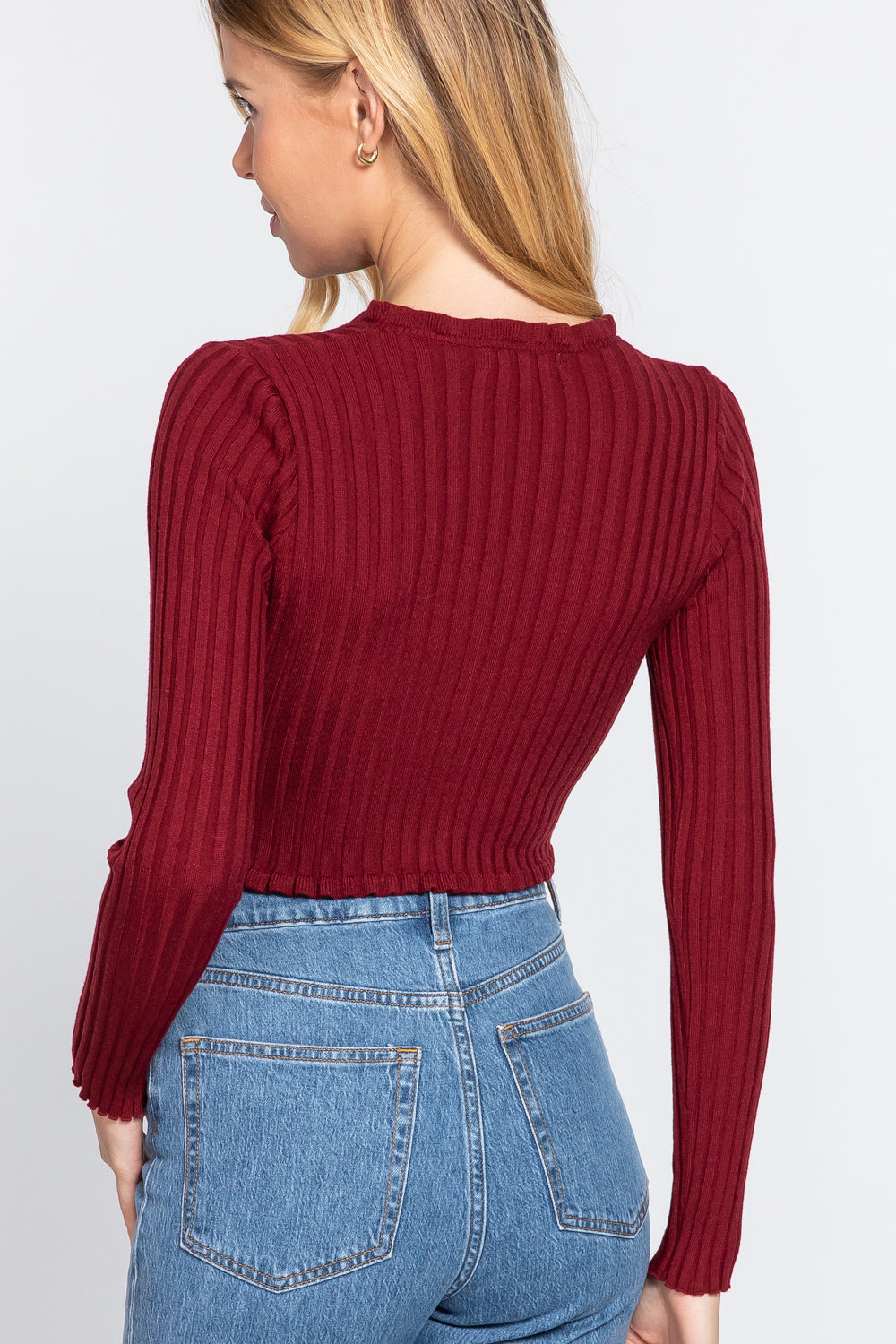 Active USA - Long Slv Ruffle Rib Sweater Cardigan - SW13186