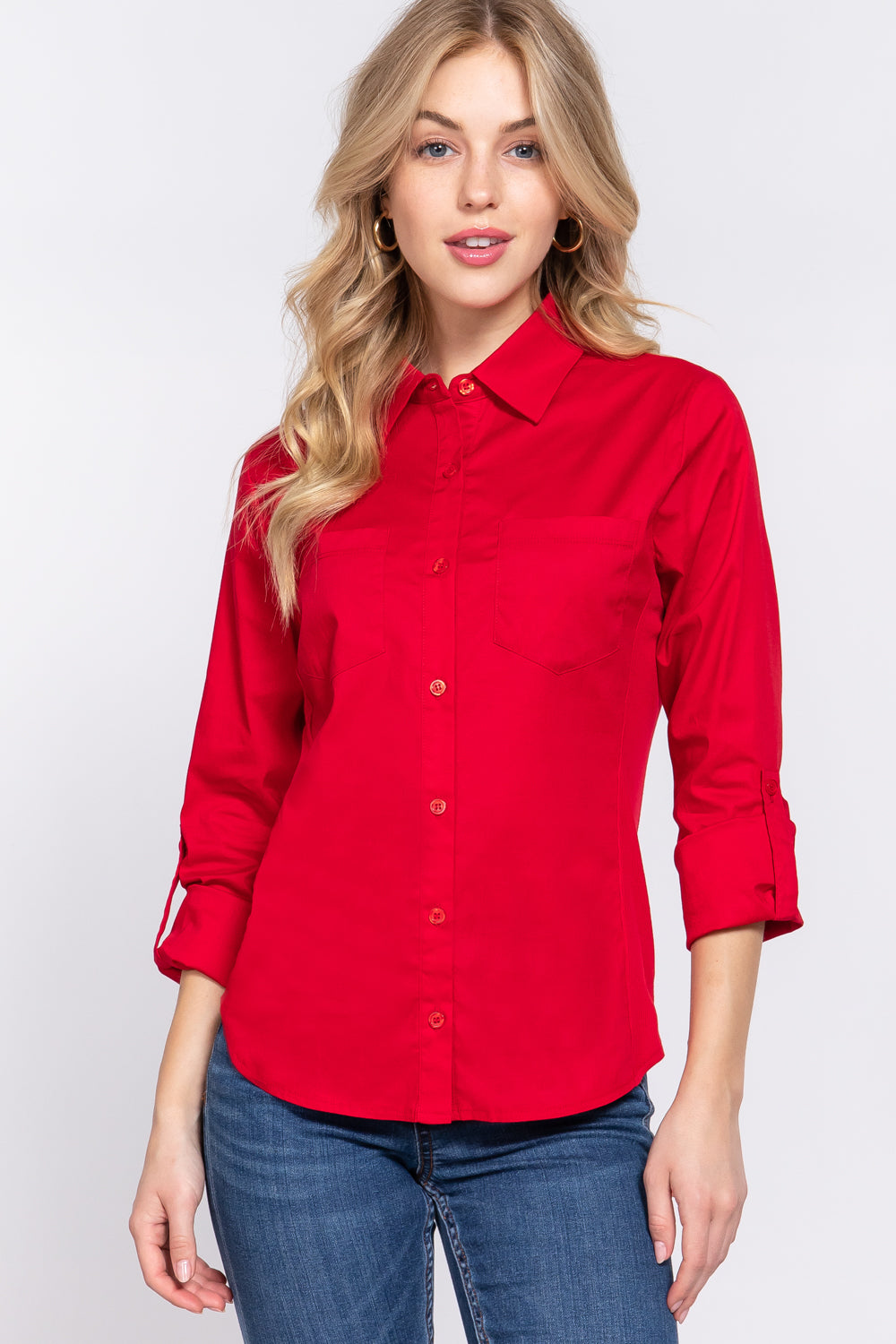 Active USA - 3/4 Roll Up Slv Stretch Shirt - T13463