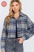 Active USA - Wool Plaid Oversized Crop Jacket Plus - J73255