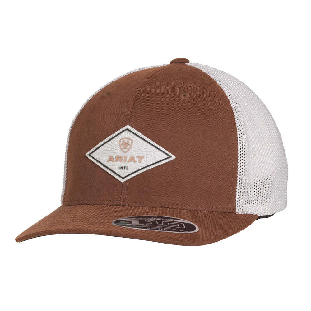Ariat - Men's FlexFit Brown Diamond Faux Leather Patch Cap - A300086502