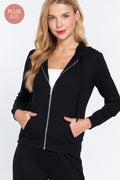 Active USA - [Plus Size] Inner Brushed Fleece French Terry Hoodie Jacket - J7069