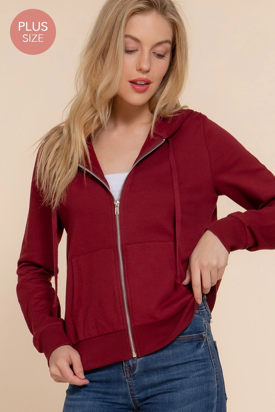 Active USA - [Plus Size] Inner Brushed Fleece French Terry Hoodie Jacket - J7069