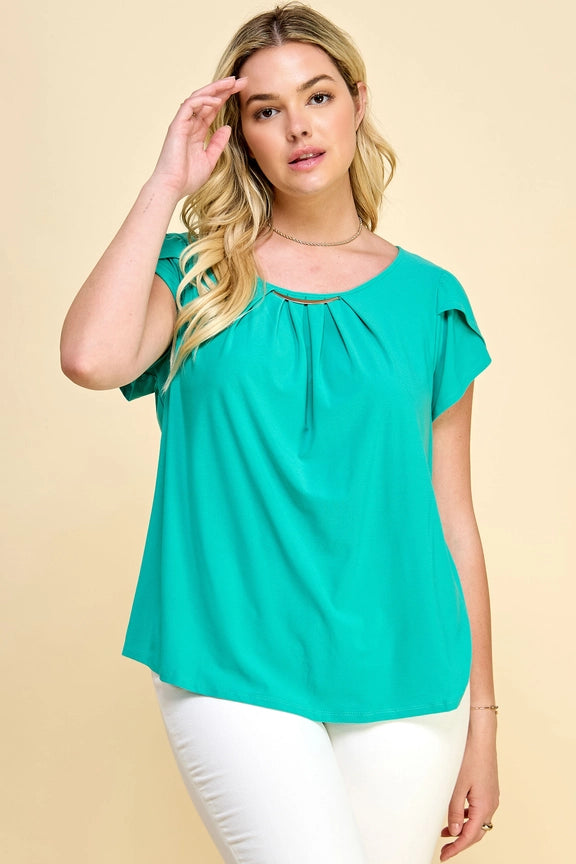 Plus Size Metal Flat Moon Trim Blouse - IM01464F67X