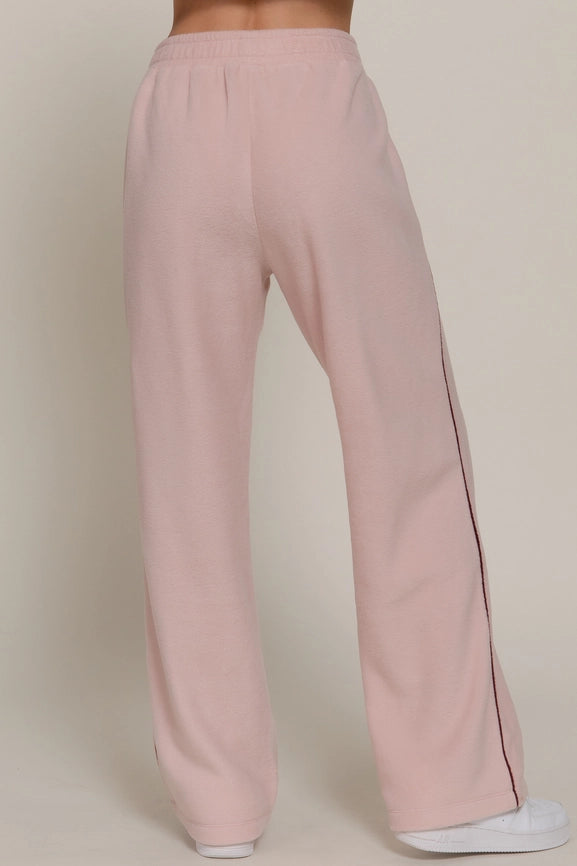 Active USA - Wide Leg Piping Detail Fleece Pants with Embroidery - P14719