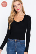 Active USA - PLUS Shirring Sweatheart Neck Sweater - SW72603