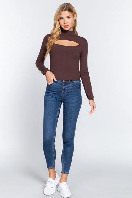 Active USA - Long Slv Mock Neck Keyhole Sweater - SW12488