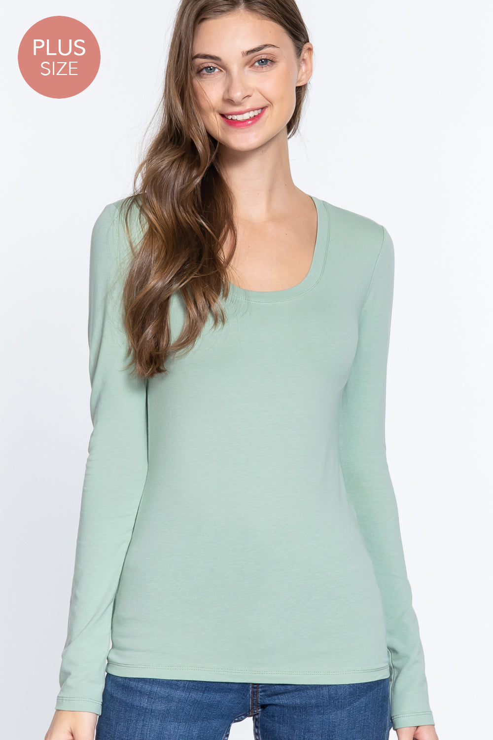 Active USA - Plus Long Slv Scoop Neck Top - T7666
