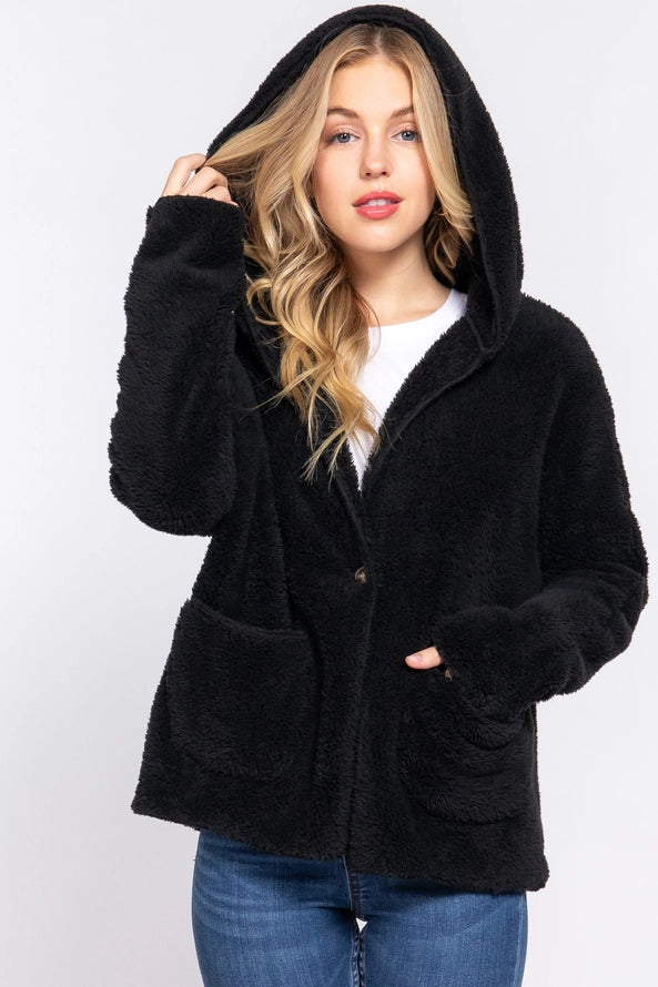 Active USA - Long Dolman Sleeve Hoodie Sherpa Jacket - J13712
