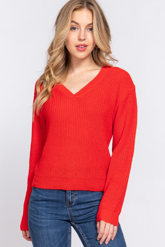 Active USA - Long Sleeve V-Neck Sweater - SW13683