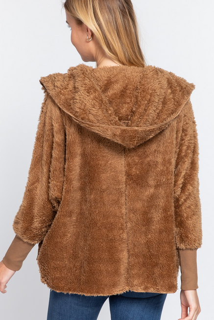 ACTIVE USA-HOODIE OVERSIZED FAUX OPEN JACKET -J13362