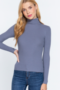 Active USA - Turtle Neck Viscose Rib Sweater - SW11710 GREYISH BLUE S