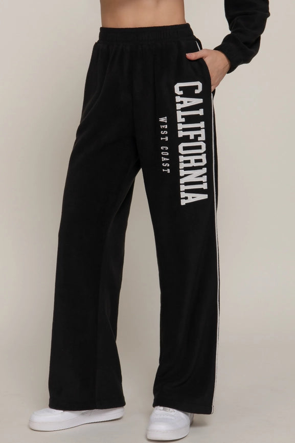 Active USA - Wide Leg Piping Detail Fleece Pants with Embroidery - P14719