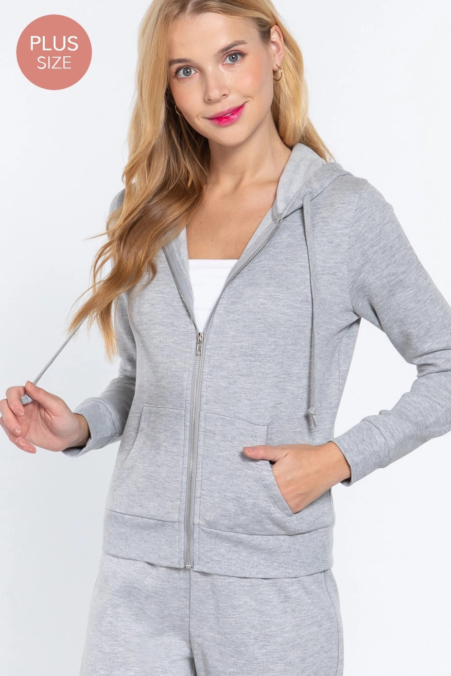 Active USA - [Plus Size] Inner Brushed Fleece French Terry Hoodie Jacket - J7069