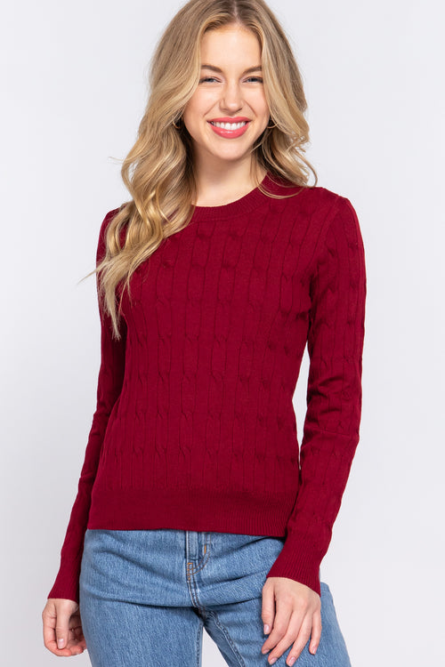 Active USA - Women's Long Sleeve Cable Sweater - SW13722