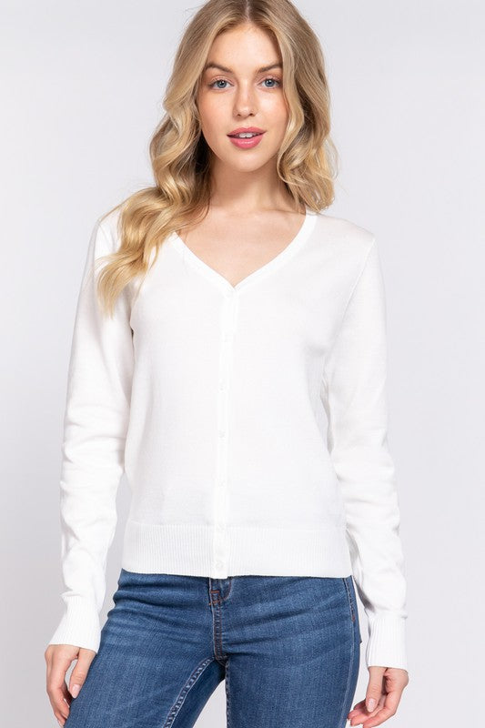 Active USA - Long Sleeve V-Neck Button Down Sweater Cardigan - SW13661