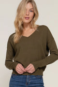 Active USA - Long Sleeve V-Neck Back Cross Strap Viscose Sweater - SW11905