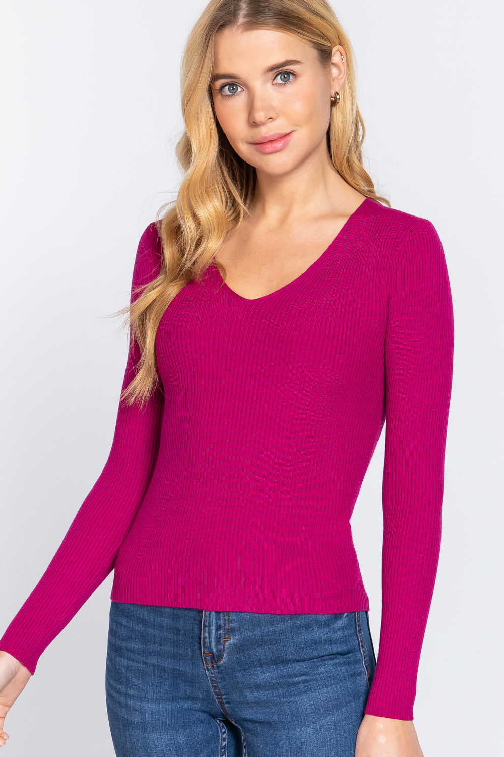 Active USA - Women's V-Neck Viscose Rib Sweater - SW11709