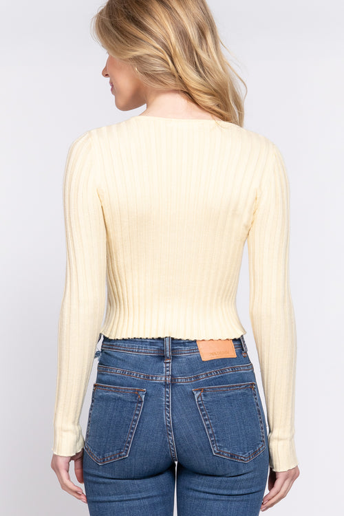Long Sleeve V-neck Sweater Rib Top - SW13556