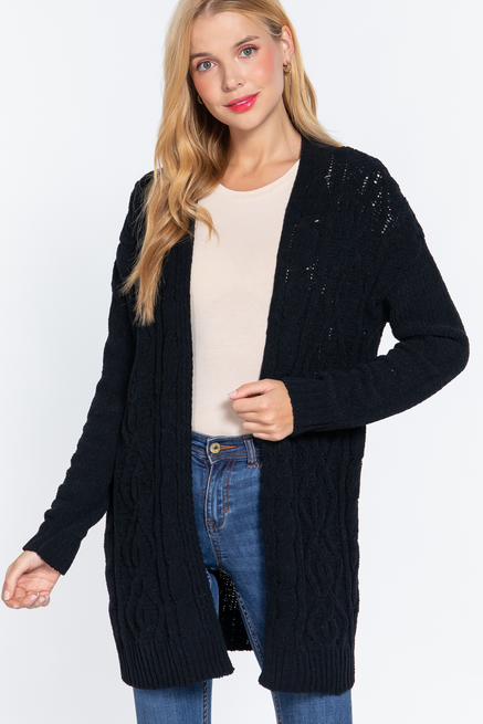 Active USA - Chenile Sweater Cardigan - SW11829 BLACK S