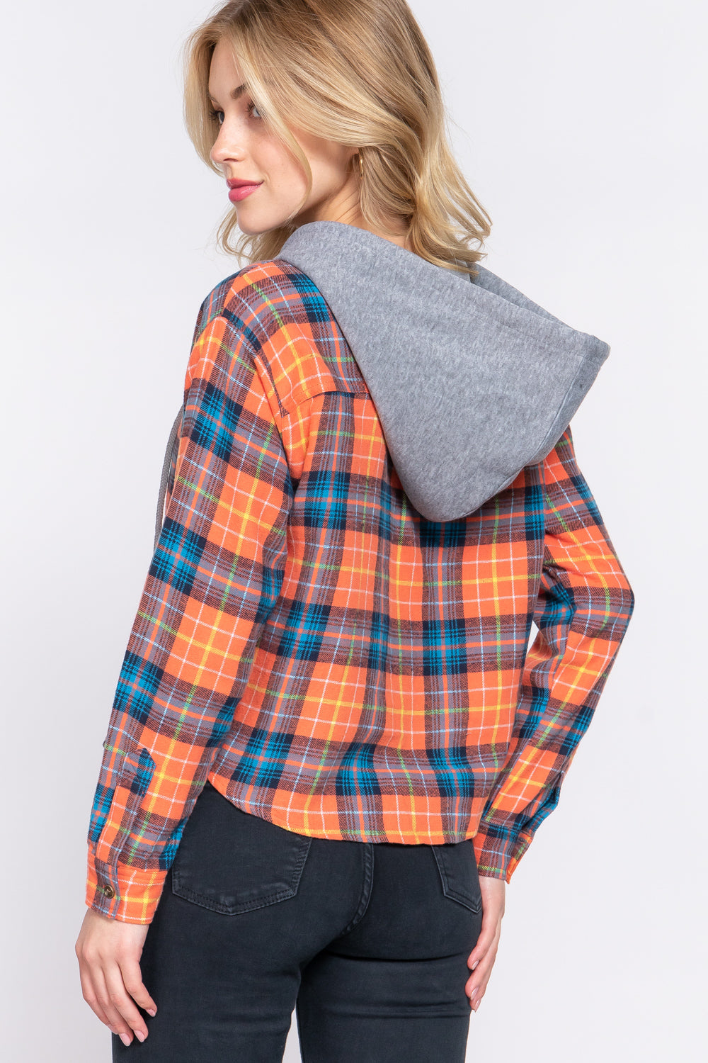 Active USA - Long Slv Hoodie Plaid Shirt - T13581
