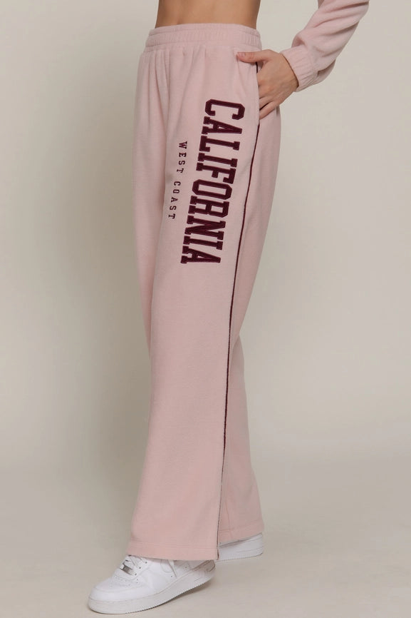 Active USA - Wide Leg Piping Detail Fleece Pants with Embroidery - P14719