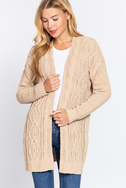 Active USA - Chenile Sweater Cardigan - SW11829 TAUPE S