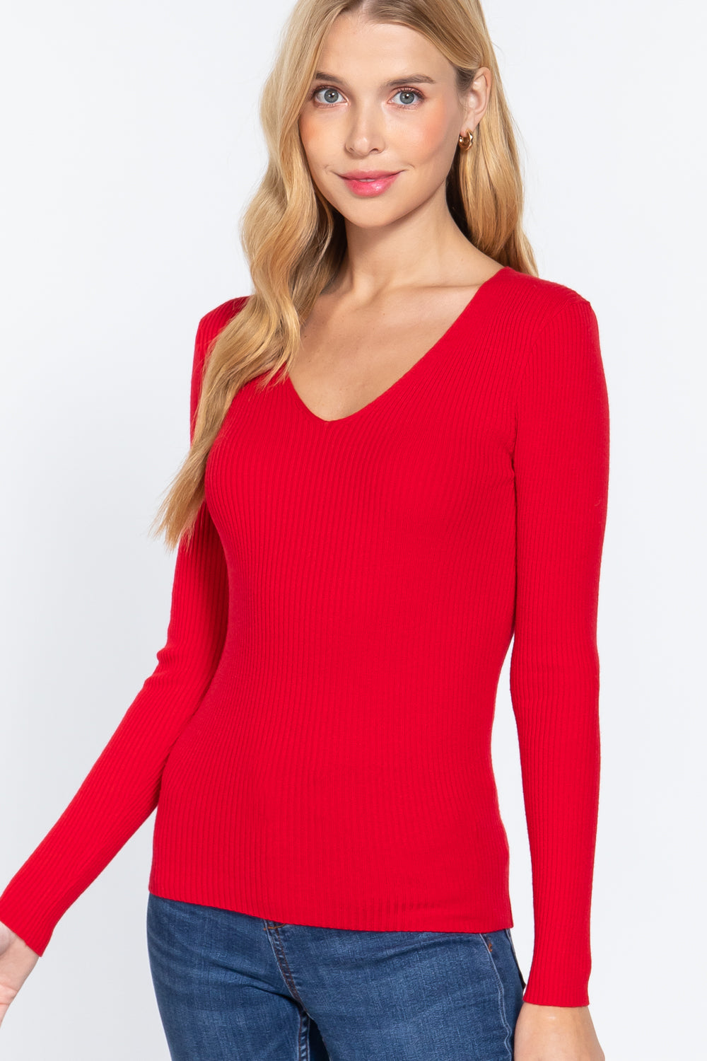 Active USA - Women's V-Neck Viscose Rib Sweater - SW11709