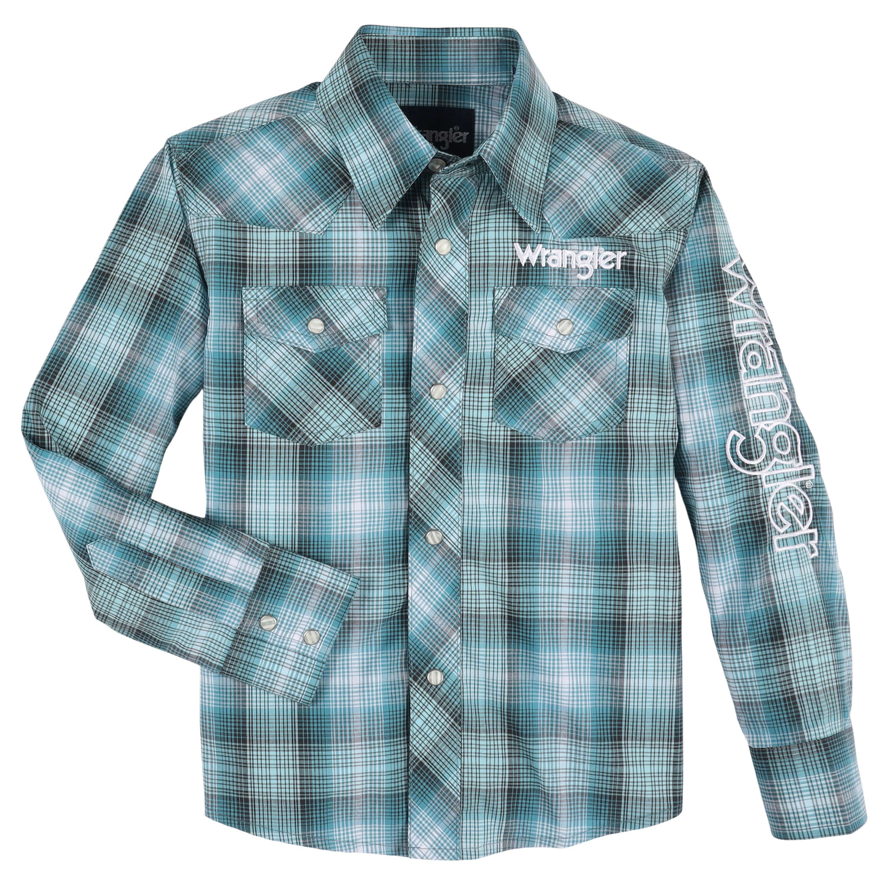 Boy's Plaid Logo Western Snap Long Sleeve Shirt - 112330338