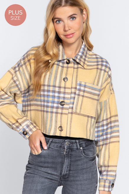 Active USA - Wool Plaid Oversized Crop Jacket Plus - J73255