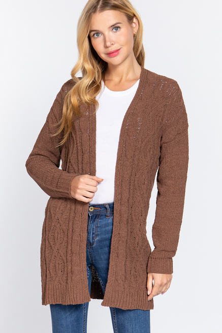 Active USA - Chenile Sweater Cardigan - SW11829 BROWN S