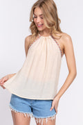Active USA - Halter Neck with Cluny Tape Slub Gauze Top - T13514