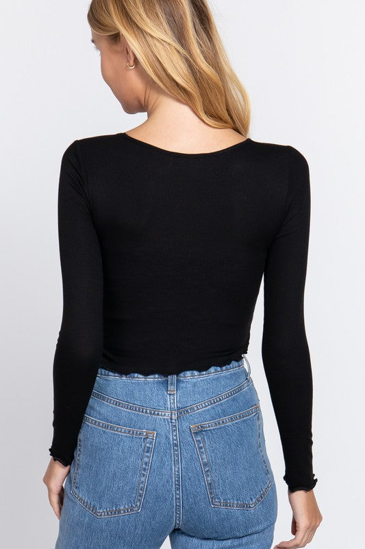 Active USA - Long Sleeve V-Neck Front Twisted Knit Top - T13284