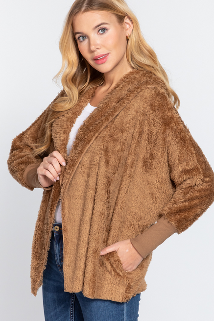 ACTIVE USA-HOODIE OVERSIZED FAUX OPEN JACKET -J13362