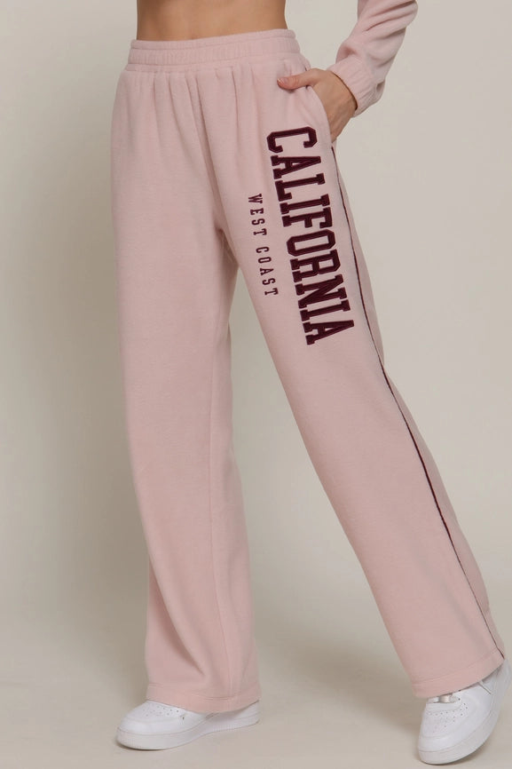 Active USA - Wide Leg Piping Detail Fleece Pants with Embroidery - P14719