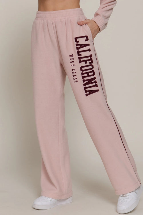 Active USA - Wide Leg Piping Detail Fleece Pants with Embroidery - P14719