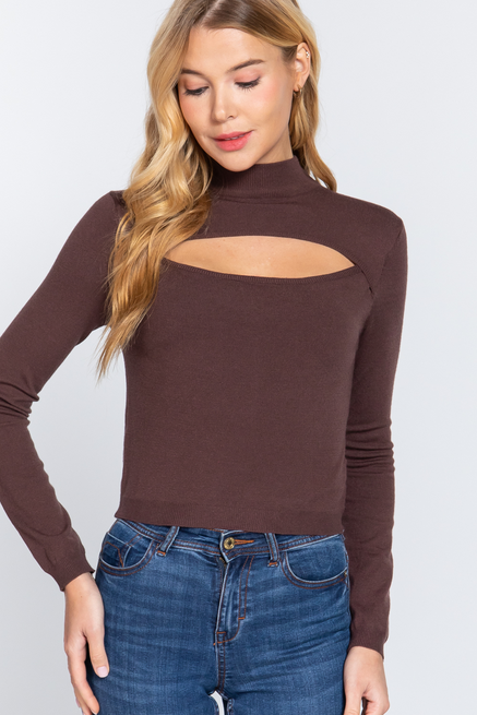 Active USA - Long Slv Mock Neck Keyhole Sweater - SW12488