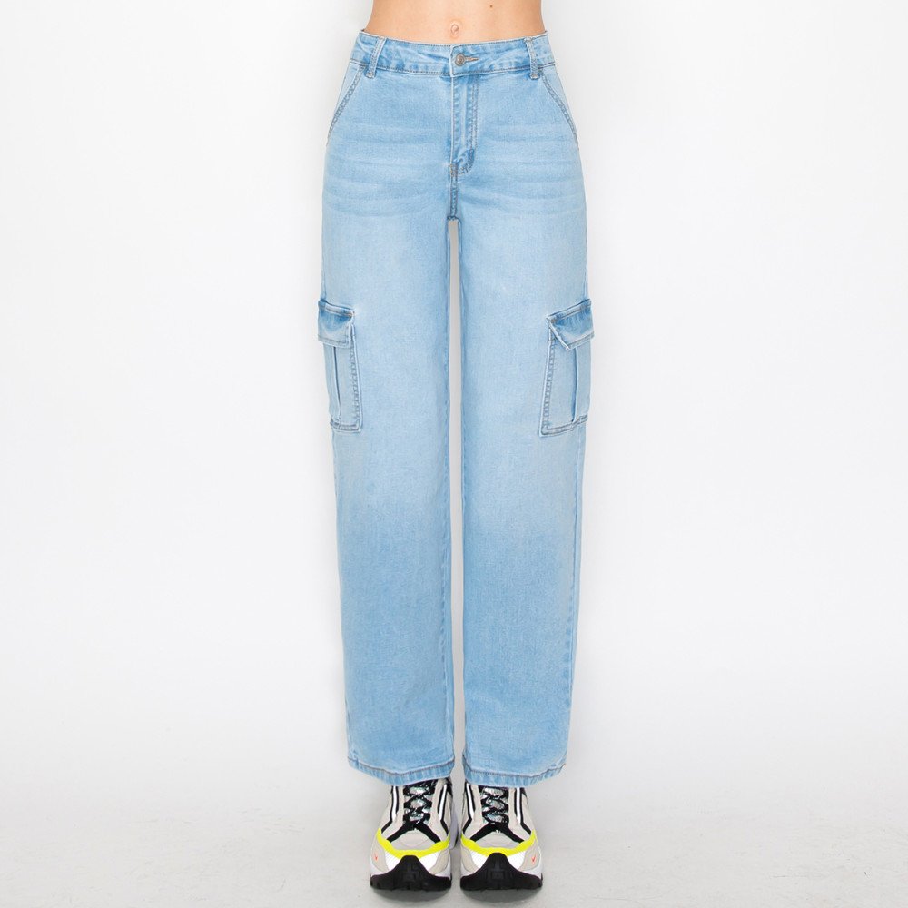 Wax Jean - Women's Cargo Long Denim Slanted Pocket Jean - 90337 