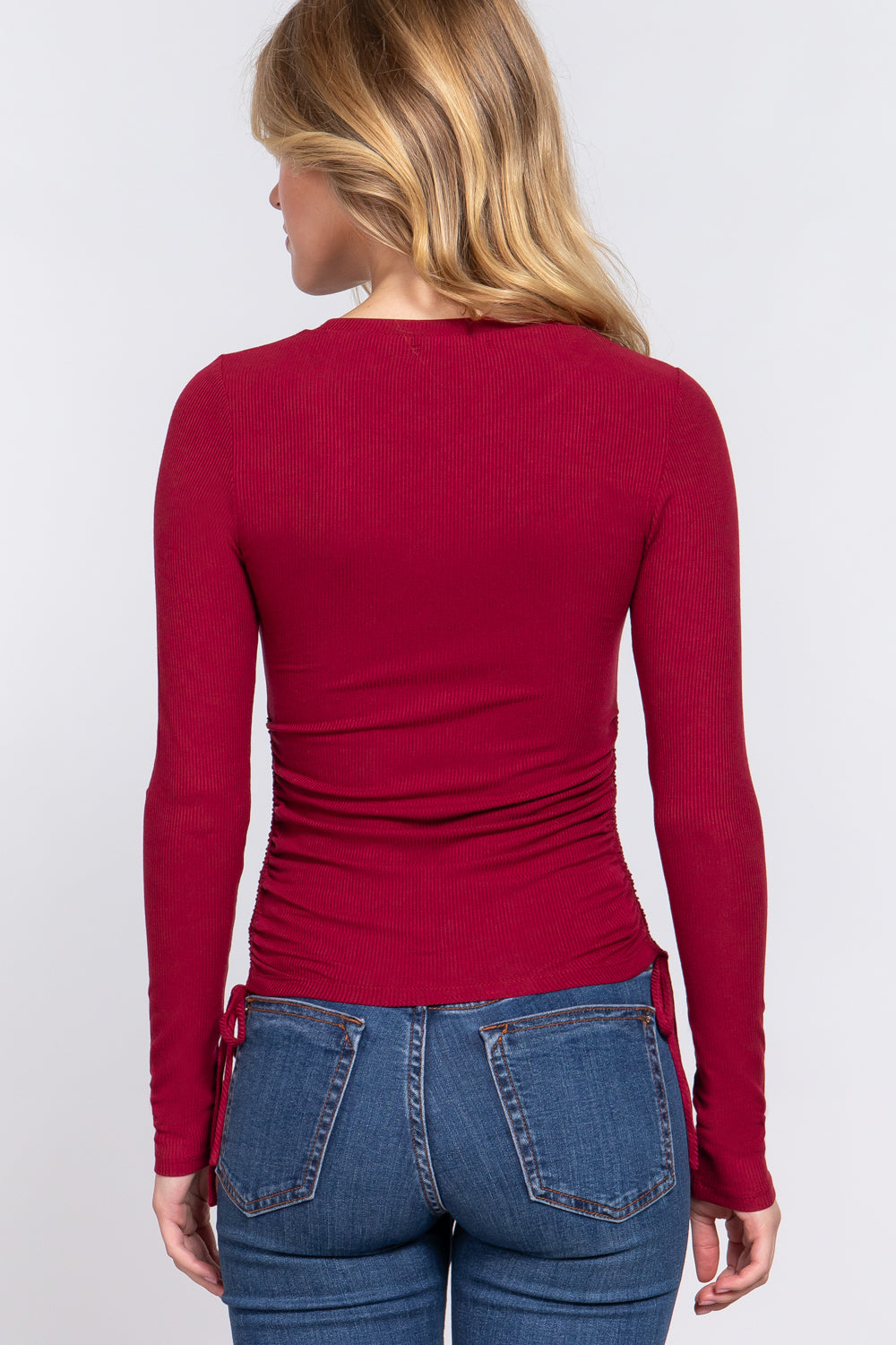 Long Sleeve  Ruched Rib Knit Top - T13689