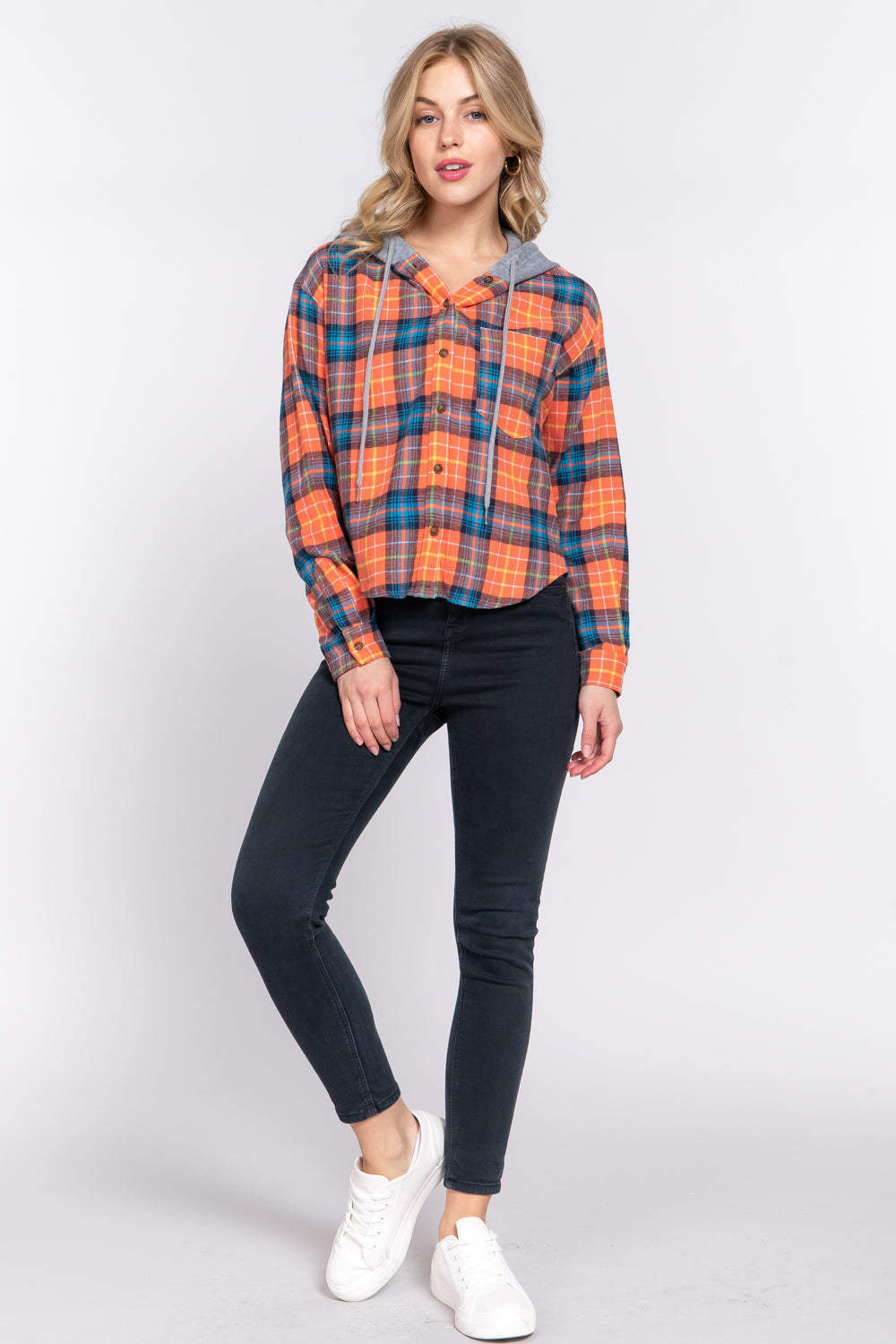 Active USA - Long Slv Hoodie Plaid Shirt - T13581