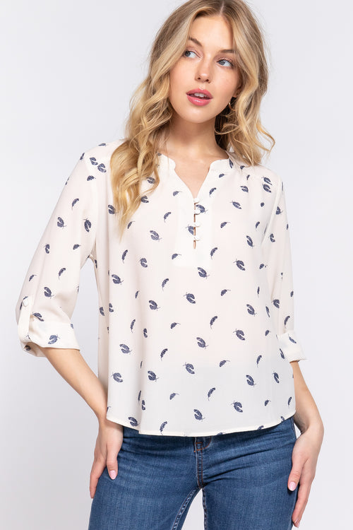 ACTIVE USA 3/4 SLEEVE OPEN NECK BUTTON KNIT TOP T13657
