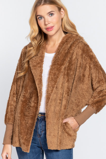 ACTIVE USA-HOODIE OVERSIZED FAUX OPEN JACKET -J13362