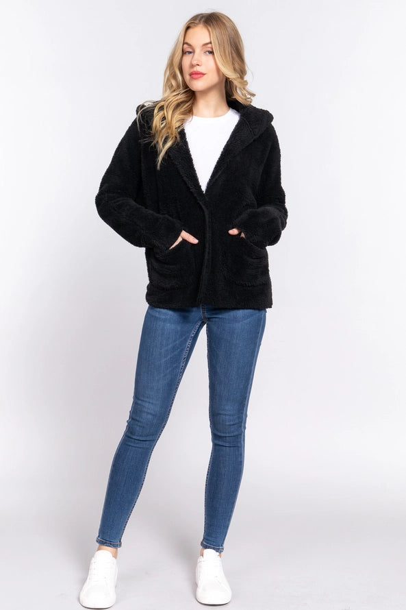 Active USA - Long Dolman Sleeve Hoodie Sherpa Jacket - J13712