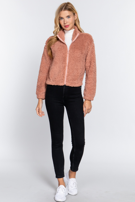 Active USA - Long Slv Faux Fur Zip-up Jacket - J12573