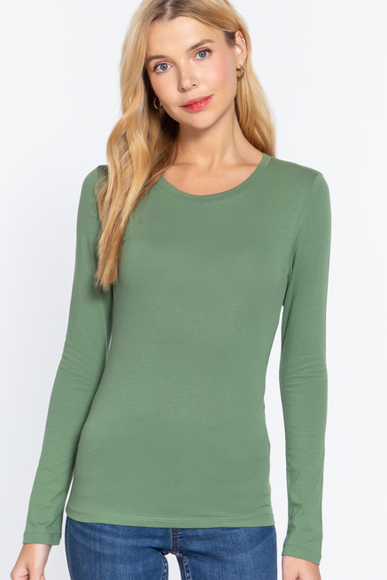 Active USA - Women's Crew Neck Cotton Jersey Top - T11770 JADE GREEN S